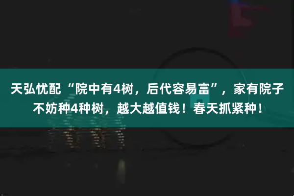 天弘忧配 “院中有4树，后代容易富”，家有院子不妨种4种树，越大越值钱！春天抓紧种！
