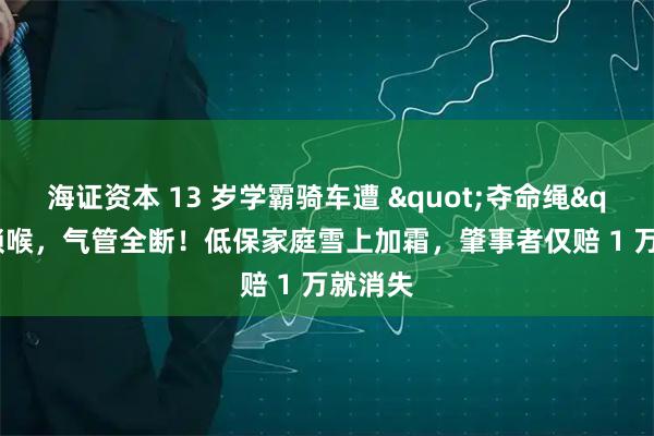 海证资本 13 岁学霸骑车遭 "夺命绳" 锁喉，气管全断！低保家庭雪上加霜，肇事者仅赔 1 万就消失